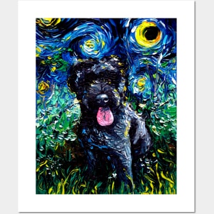 Black Goldendoodle Starry Night Posters and Art